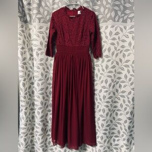 Exquisite English Manor Elegant Burgundy Lace Dress